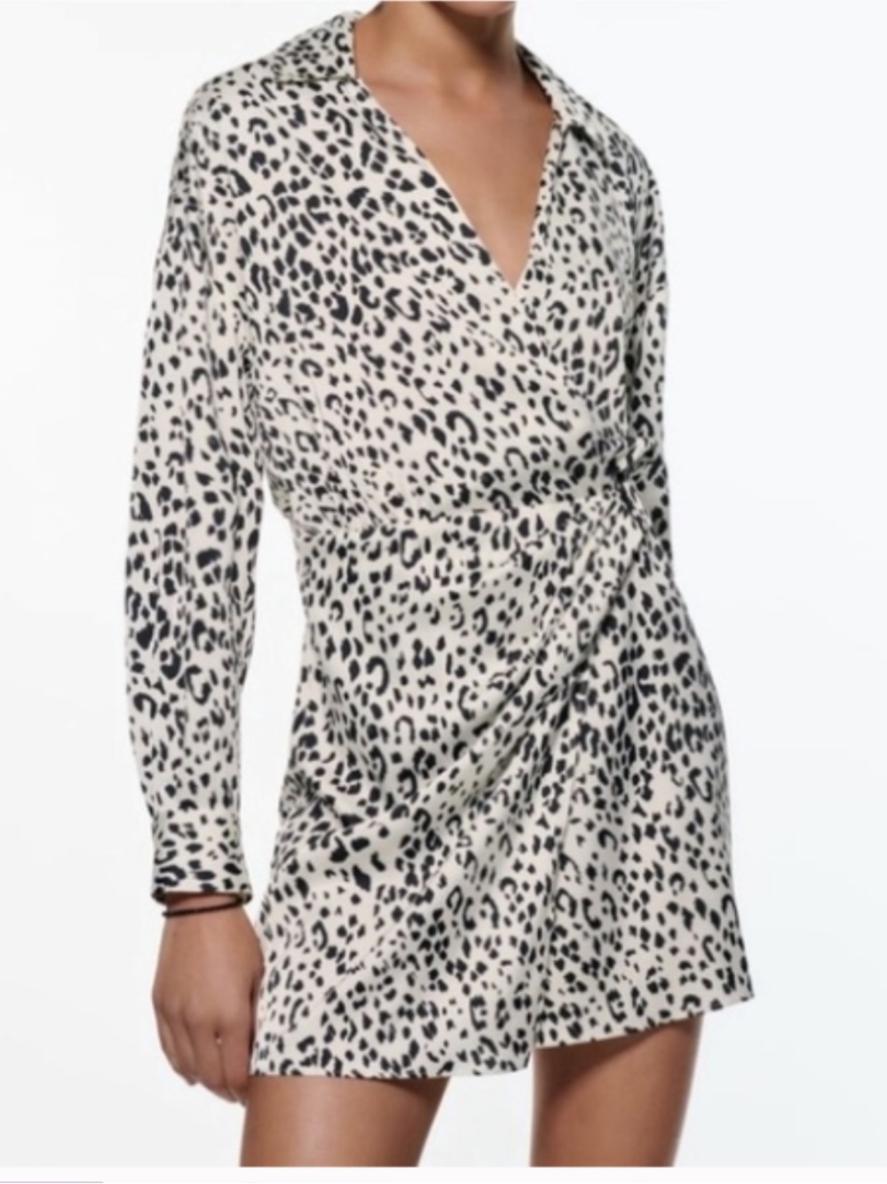 Zara Cream and Black Leopard Print Button-Up Blouse